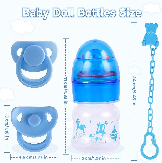 BABESIDE Baby Doll Bottles with Disappearing Milk and Juice Magic Bottles, Magnetic Pacifiers and Pacifier Clips Chain for Reborn Baby Dolls Girls & Boys, 8 Pcs Baby Doll Accessories Set