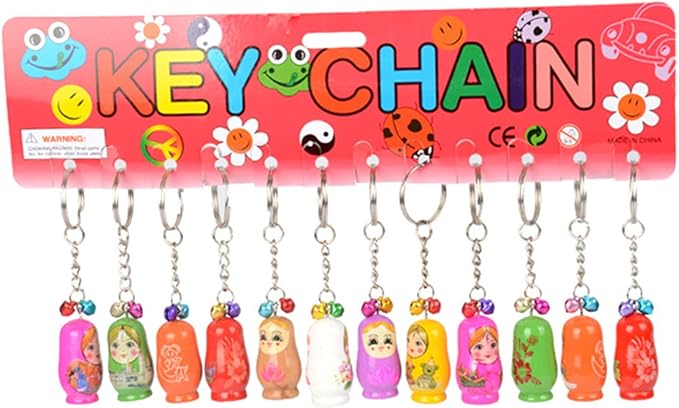 Toyvian 12PCS Nesting Dolls Key Chains Wood Matryoshka Russian Dolls Key Rings Charms