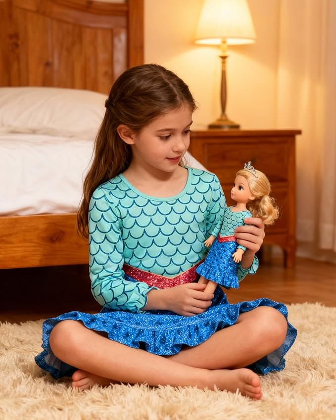 LQSZ Doll and Girl Matching Nightgown Outfit Pajamas Nightie Nightgown for Girls and Dolls Clothes