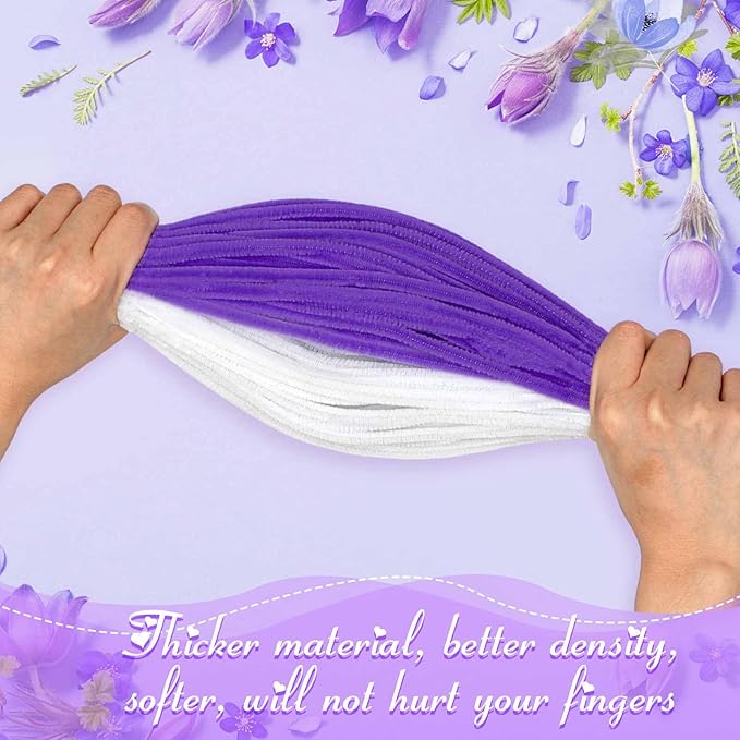 Peryiter 500 Pieces Pipe Cleaners Chenille Stems for Flowers Craft Supplies Bulk Fluffy Fuzzy Sticks for DIY Art Projects Creative Gift Wrapping Party Decorations(Purple Flower Color,12 Inch)