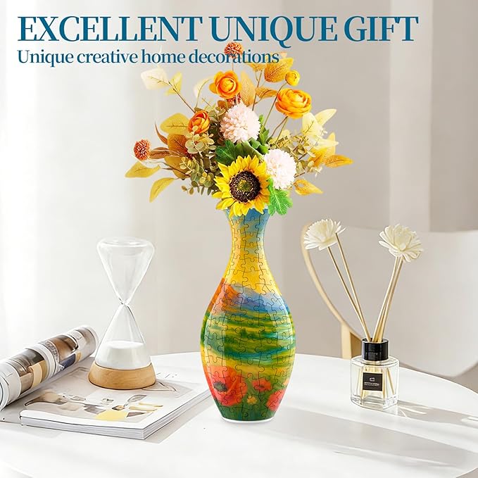 3D Puzzles Vase for Adults, Crafts for Adults, 160 Pieces Plastic DIY Unique Flower Vase with LED Light House Warming Gift Birthday Gifts for Flower Arrangements and Home Decor (Mountains)