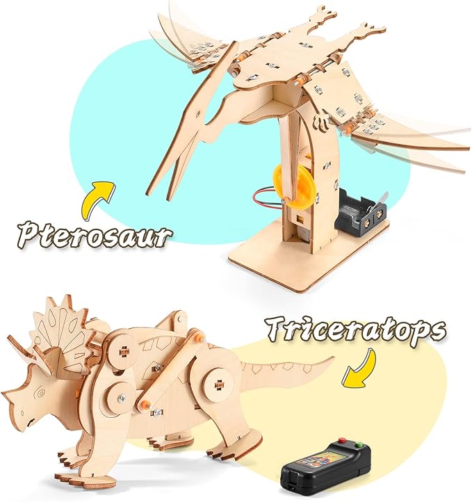 Dinosaur STEM Kits for Kids Ages 8-10-12, 4 in 1 Wood Building Toys for Boys Age 8-12, Build It Yourself Woodworking Kit, DIY 3D Wooden Puzzles Model Science Crafts for Kids, Stem Projects