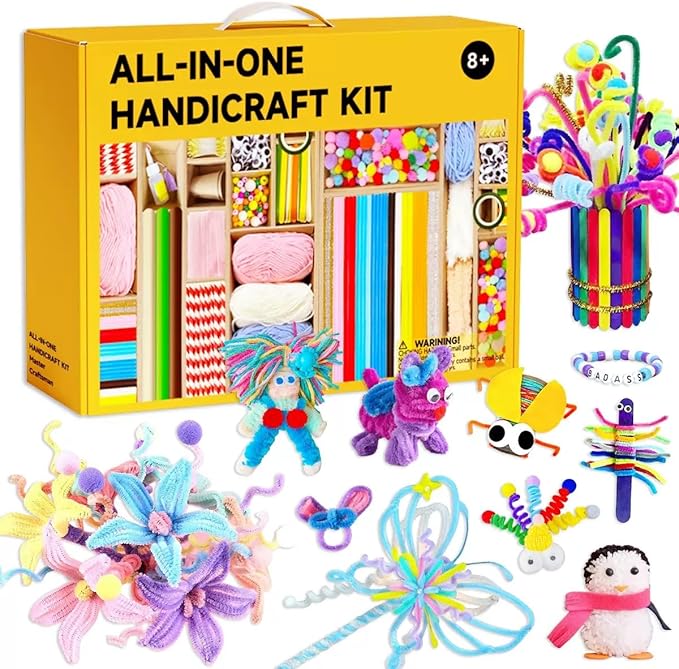 Fusihey Craft Supplies for Kids – Kids Craft Kit Box with 3000+ Pieces, Arts and Crafts Kit for Kids Ages 4‑8 & 8‑12, Storage Craft Box for Girls Boys, Bulk Art Materials Set Gift