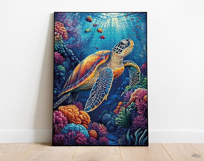 Sea Turtle Puzzle for Adults 1000 Pieces, Colorful Ocean Landscape Jigsaw Puzzle, Fish Sea Animal Marine Puzzle