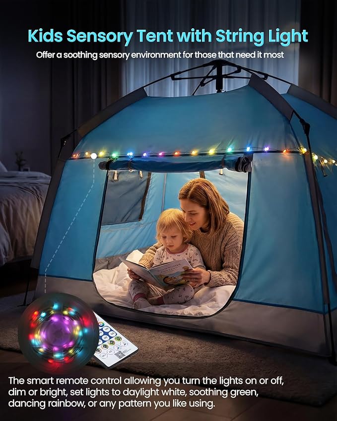 Easy Set Up Kids Playhouse with Nice LED Light Strip and 3 Large Opens,Portable Children Play Tent & Privacy Room for Indoor & Outdoor Games with Carry Bag-Free Space for Toddlers-Birthday Gifts