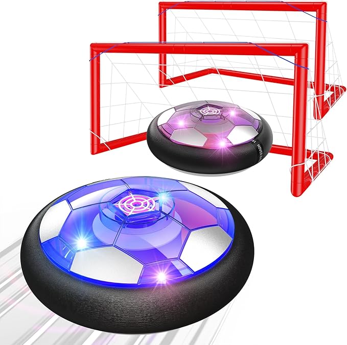 Kids Toys Hover Soccer Ball (Set of 2) with LED Lights and Foam Bumper for Age 3 4 5 6 7 8-16 Year Old Boys Girls, Rechargeable Air Powered Hover Balls with 2 Goals for Indoor Outdoor Game
