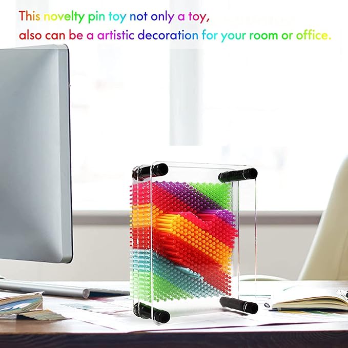 3D Pin Art Board Sculpture, Rainbow Sensory Gift Size 3.75 X 5, Plastic Desk Creativity for Kids, Adults, Home, Office Decoration, Multicolor (Small)
