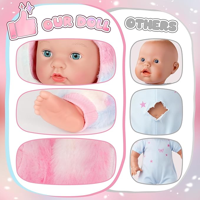17Inch Baby Doll - Realistic Cute Soft Body Baby Doll Real Life Reborn Silicone Baby Dolls with Bottles & Pacifier, Diapers, Gift for Girls Ages 3+, Pretend Play & Collectors