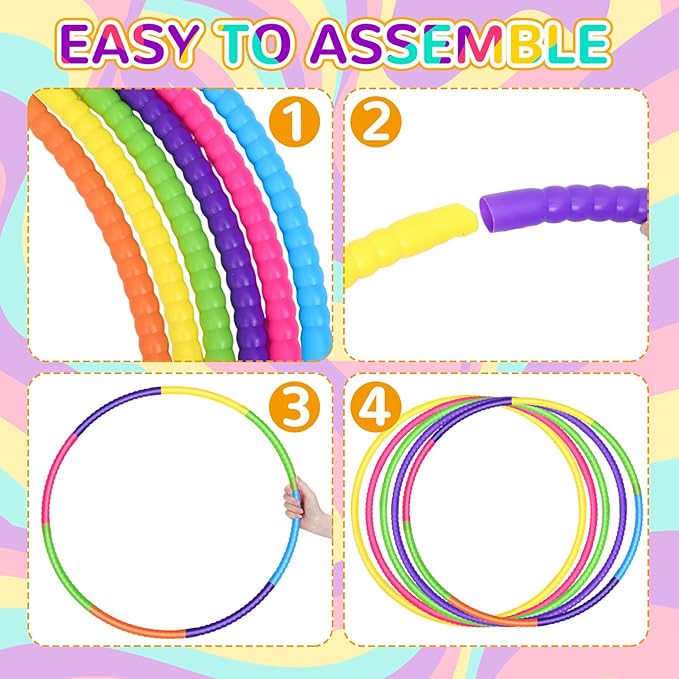 Sratte 12 Pcs Toy Hoop for Kid Detachable Adjustable Toy Hoop Colored Hoop Exercise Ring Plastic Circle for Kid Teen Gymnastics Dog Agility Equipment, Require Self Assembly(Stylish Colors, 28 Inch)