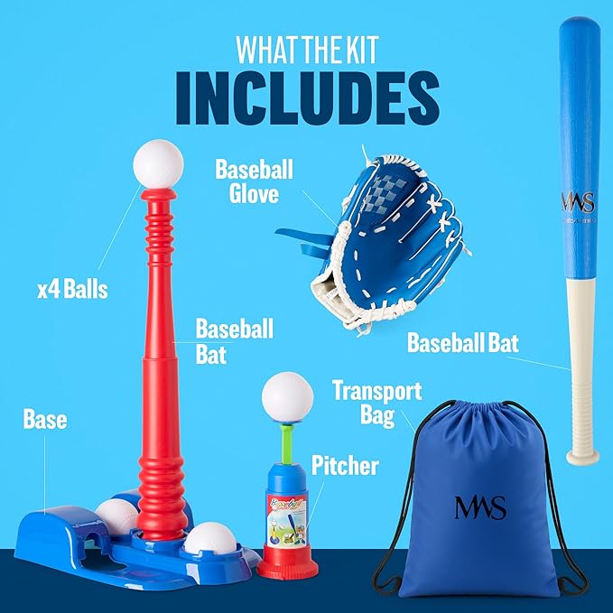 T Ball Sets For Kids 3-5 tball set for toddlers baseball tee for 5-8 with Glove Bat 6 Balls Adjustable Stand And Bag Baseball Toy Set For Indoor Outdoor Play Motor Skill Development Gift Boys Girls