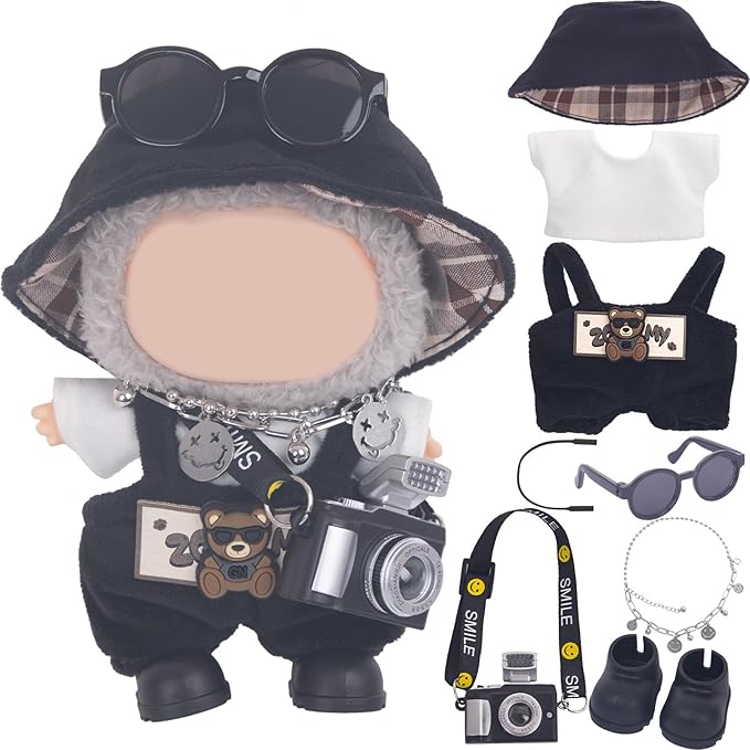 Used for Labubu Doll Outfit Clothes Designer Set,Compatible with Labubu Clothe Accessories for Doll (Black - Bear Suit)