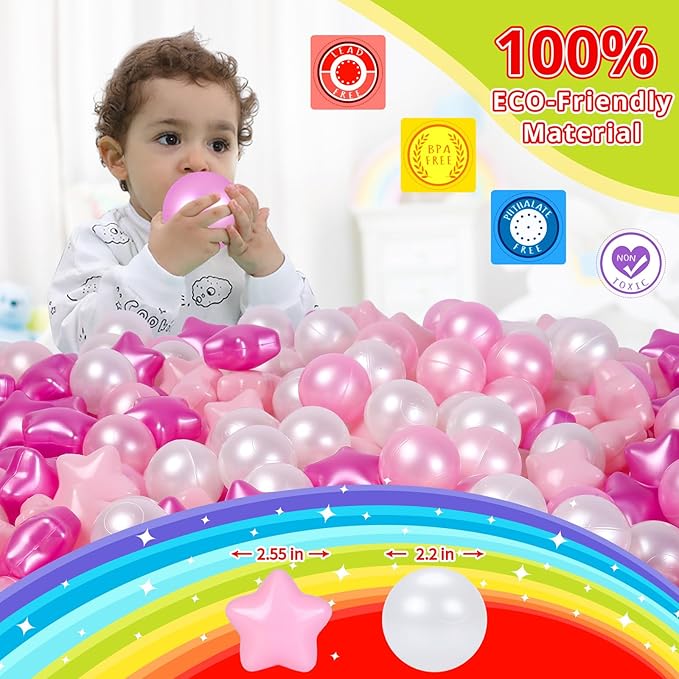 Star Ball Pit Balls for Toddlers -100pcs Phthalate Free BPA Free Non-Toxic Crush Proof Play Balls Play Tent Pool Playhouse Playpen Party Decoration.