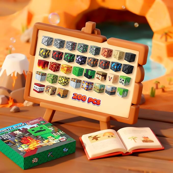200PCS 0.8inch Magnetic Building Blocks STEM Toy for Kids 3+ Toddler Educational Construction Gift for Boys & Girls (Lava Cave-200pcs)
