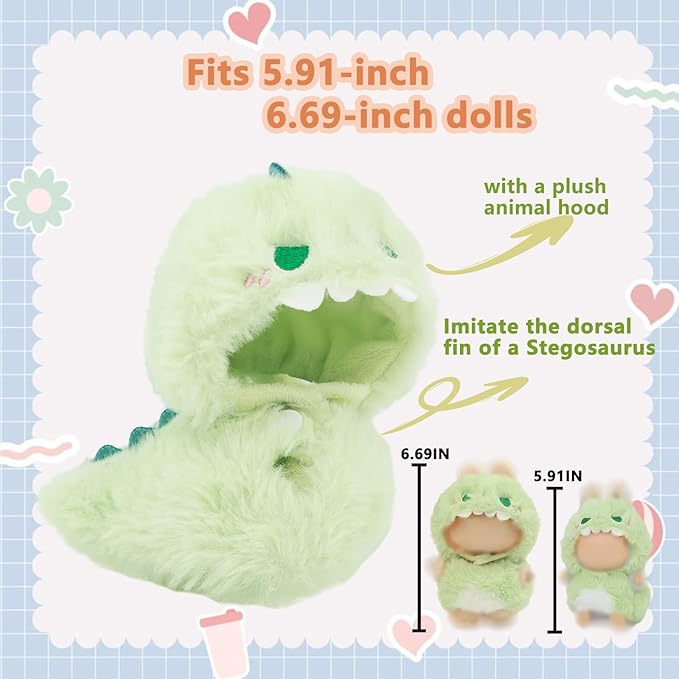 Clothes for labubu 17cm Accessories Suit Cute Clothes for Doll Dress up Animal Style Outfits (NO Doll)(Dinosaur)