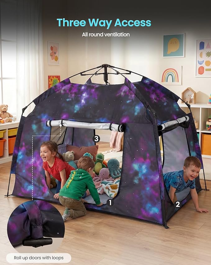 Kids Play Tent-Portable Playhouse Children House -Easy Set up Indoor Outdoor with Carry Bag for Kids-Light Strip Design for Night use -Space for Children and Parents-Birthday (Galaxy)