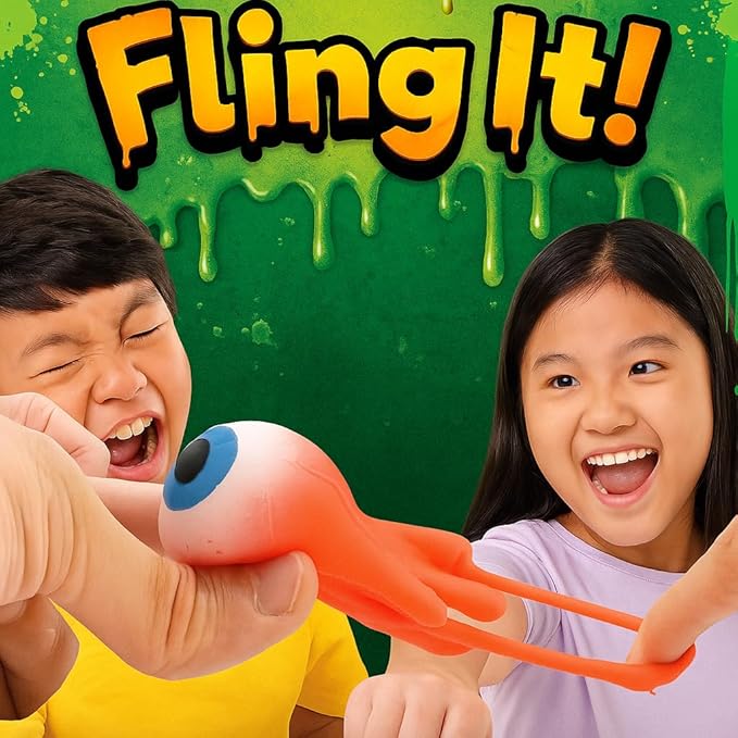 JA-RU Gross Light Up Eye Flinger Toy (Pack of 2) Stretchy Launching Eyeball. Halloween Party Favor. Sticky Splat Ball, Wall Ball, Squishy, Stress Relief, Gross Toy, Sticky Flinger 2494-2