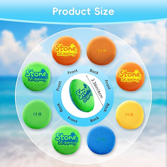 Water Stone Skipping Discs Set 4 Pack – Fun Pool Toys for Kids All Ages – Water Bouncing Skip Ball Toy for Boys & Girls – Best Games Gifts with Your Friends & Family at the Beach, Lake or Pool