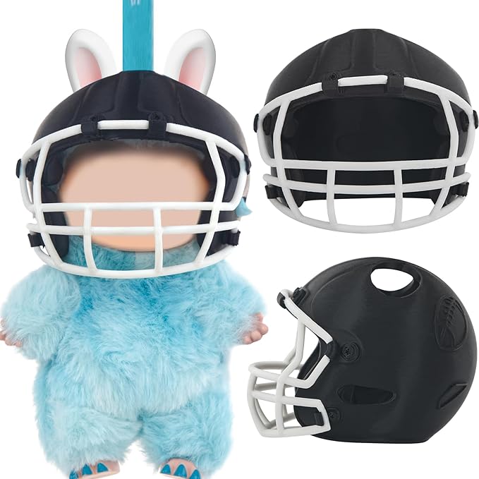 3D Printed Football Helmet Used for Labubu Doll Stuff,Compatible with Labubu Outfit 17cm Doll Clothes and Accessories Designer (Black)