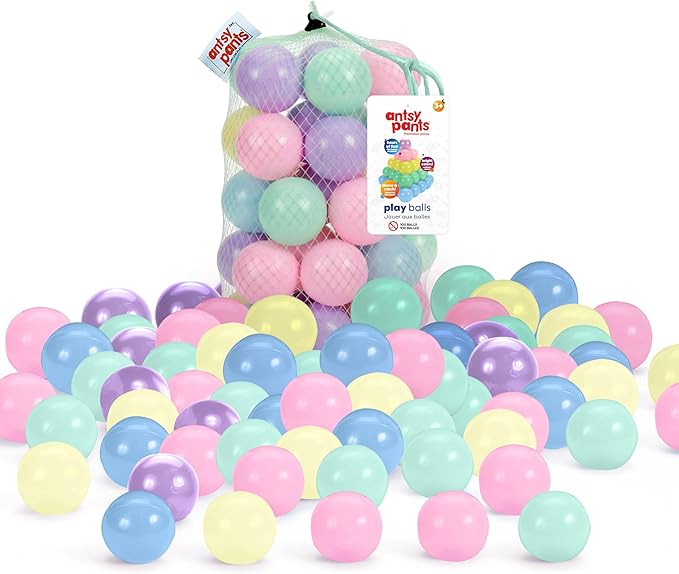 Antsy Pants 100 Ball Pit Balls, Ball Pit for Toddlers 1-3, Non-Toxic Materials, Lightweight, 5 Pastel Colors, Reusable Storage Bag, Plastic Balls for Ball Pit, Sensory Toys for Kids