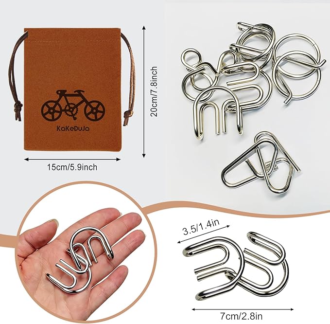 38 PCS Metal Brain Teaser Puzzles Set – Challenging Disentanglement Logic Lock Games for Adults, IQ Mind Toy Gift for Teens & Kids in Portable Travel Pouch
