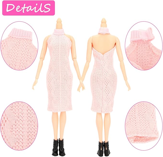 9 Pcs Doll Winter Clothes and Accessories for 11.5 Inch Girl Doll Include Jacket, Hooded Sweatshirt, Dress, Coat with 4 Pairs of Shoes for Girl Dolls Clothing Set