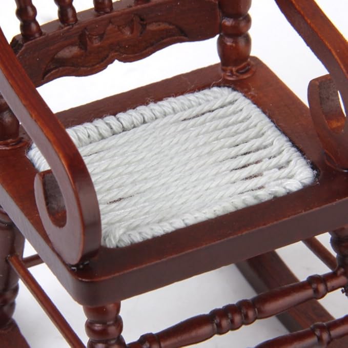 Dollhouse Miniature Rocking Chair 1:12 Scale Wooden Furniture Accessories Tiny Mini House Home Outdoor Decoration Model Living Room Scene Christmas Craft Displays (Red)
