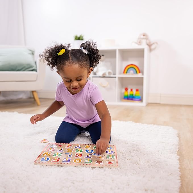 Melissa & Doug Lift & See Alphabet Wooden Peg Puzzle (26 pcs) Toddler and Preschool Puzzles for Ages 1+ - FSC-Certified Materials