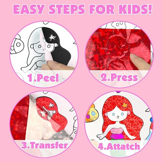 AJAZPER Foil Crafts for Kids, Arts Kit for Kids, Art & Craft Supplies Kits, DIY Creative Activity Travel Toy Gift, Ideal Birthday Christmas Party Favor Gifts for Girls Boys Ages 4+ (Pink)