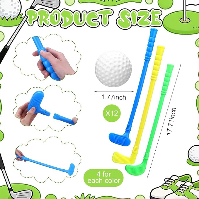 24 Pcs Plastic Mini Golf Clubs for Toddlers, Kids Golf Clubs Toy Set, Toy Balls for Kids Toddlers Outdoor Indoor Lawn Sports for Boys Girls