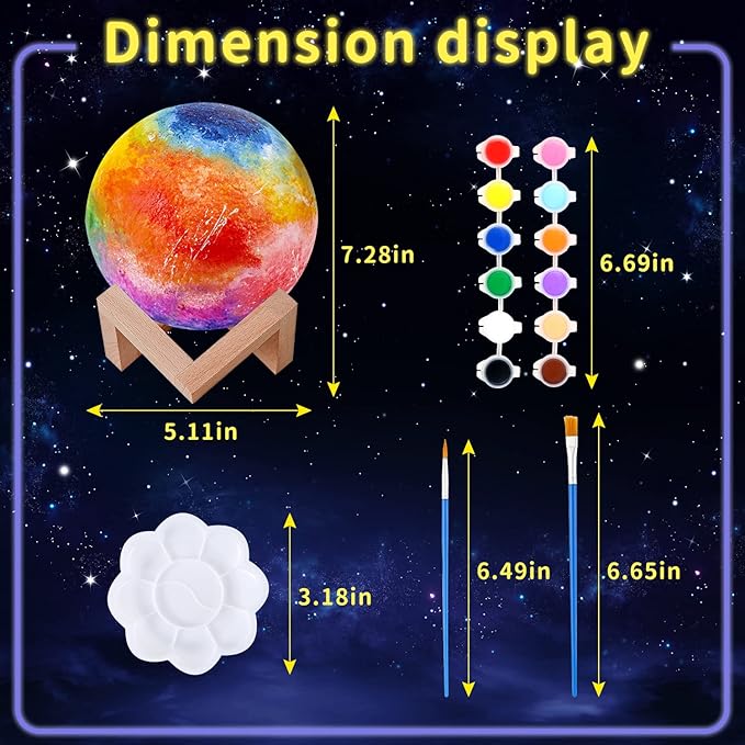 Paint Your Own Moon Lamp Kit,DIY 3D Moon Light Cool Galaxy Lamp,Toys for Teens Boys Girls, Arts & Crafts Kit Art Supplies for Kids, Arts and Crafts for Kids Ages 8-12 Birthday Gifts