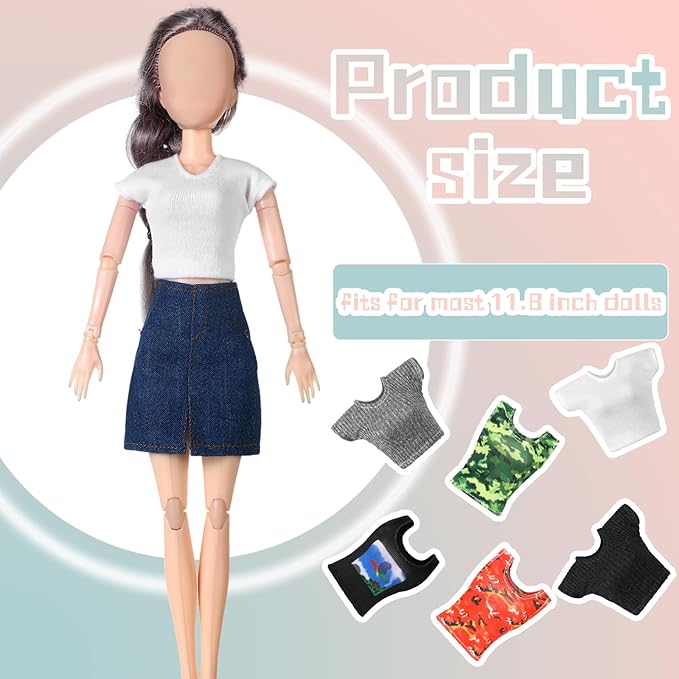 Bencailor 6 Pcs Doll Clothes for 11.8 Inch Doll Clothing Outfit Accessories Winter Coat Tops Swimwear T Shirt Dress Outfit Birthday Gift(Cool Style,Camouflage Color)