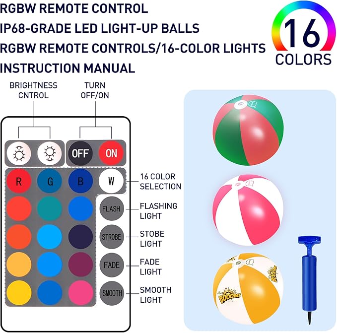 MIAOKE Funny and Playful Pool Toys 16 Inch 3 Pack- LED Beach Ball with Remote Control,Suitable for Pool Games Night Summer Pool Party,Outdoor Everybody Family Games(Red Green Orange Each 1 Pc)