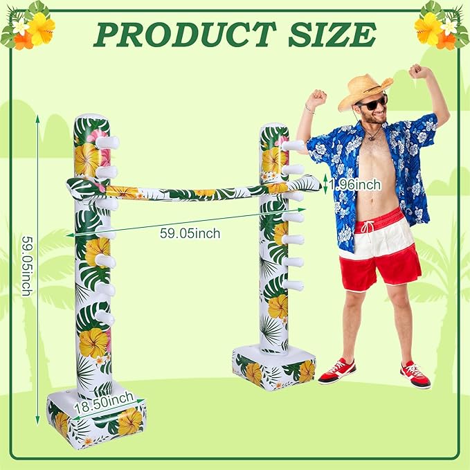 Hawaiian Inflatable Limbo Game 59 Inch Luau Party Games Palm Leaf Aloha Inflatable Decorations Fun Limbo Stick for Party Pole for Adults Tropical Indoor Outdoor Birthday Beach Pool