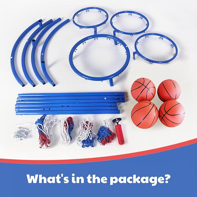 GarveeHome 4-Hoop Kids Basketball Set,Indoor & Outdoor Toddler Basketball Goal for Ages 3-6, Preschool Sports Toy with 4 Balls and Pump, Fun Active Play Gift