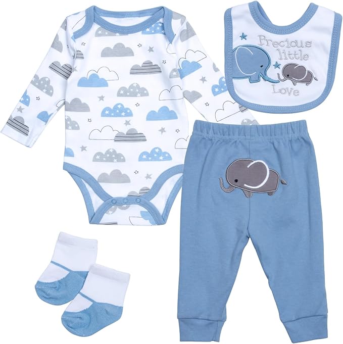 Reborn Baby Doll Clothes for 17-22 Inch Reborn Doll Boy Blue Elephant Outfit 4-Piece Newborn Baby Dolls Accessories