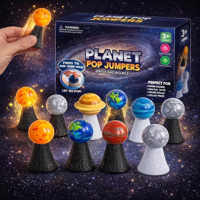 Liberty Imports Planet Pop Jumpers for Kids, 20 Pack Light-Up Solar System Popper Toys with Stars & Planets, Press and Pop Jumping Launchers, Outer Space Themed Party Favors Bulk Supplies