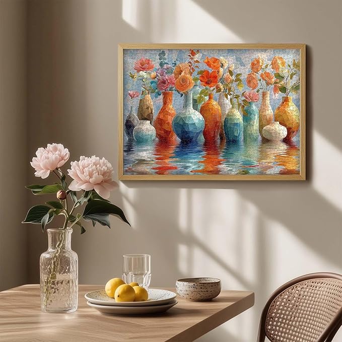 Colorful Wildflower Puzzle for Adults 1000 Pieces, Larkipuzz Difficult Flower Plant Jigsaw Puzzle Rainbow Art, Hard Challenging Gradient Floral Vase Art Theme as Home Decor