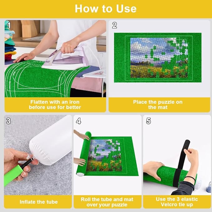 Ainiv Jigsaw Puzzle Mat Roll Up 1500 Pieces, 46" x 26" Portable Felt Puzzles Board with Travel Storage Bag, Jigsaw Saver Pad Keeper for Adults Teens, Green