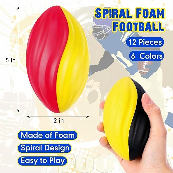Jerify Mini Footballs for Kids Spiral Foam Football Bulk 5 Inch Soft Small Waterproof Foam Ball Sports Birthday Toddler Football for Indoor and Outdoor Game (Fashion Color,12 Pcs)