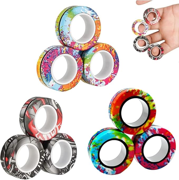 12Pcs Magnetic Rings Fidget Toys Spinner Set Easter Basket Stuffers for Kids Party Favors,Finger Magnet Rings Endless Hours of Fun ADHD Stress Relief Fidget Spinners for Birthday Adults