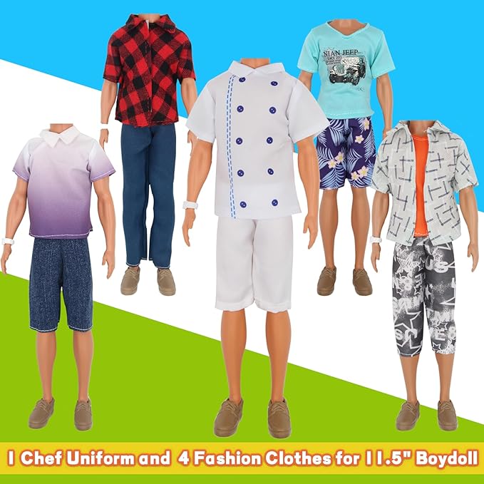EuTengHao 34Pcs Doll Clothes and Accessories for 12 Inch Boy and Girl Dolls Chef Kitchen Playset Includes 18 Wear Clothes Stove Pots Motorcycle Bear Turtle Backpack Umbrella for 12 Inch Doll