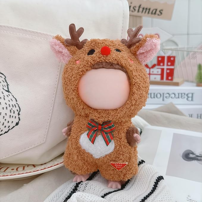 Christmas Clothes for Lu bubu 17cm Dolls(No Doll) Accessories,, Stylish Kawaii Festive Christmas Elk Outfit Set 2 Pieces Suitable for 17cm Doll , Xmas Doll Clothing Set Replacement Brown