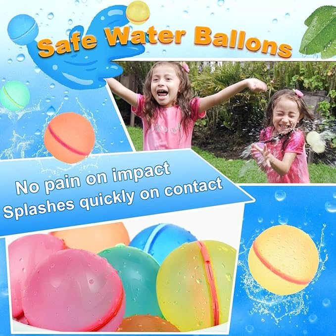98K Reusable Water Balloons 12 Pcs with Mesh Bag, Pool Beach water Toys for Boys and Girls, Outdoor Summer Toys for Kids Ages 3-12