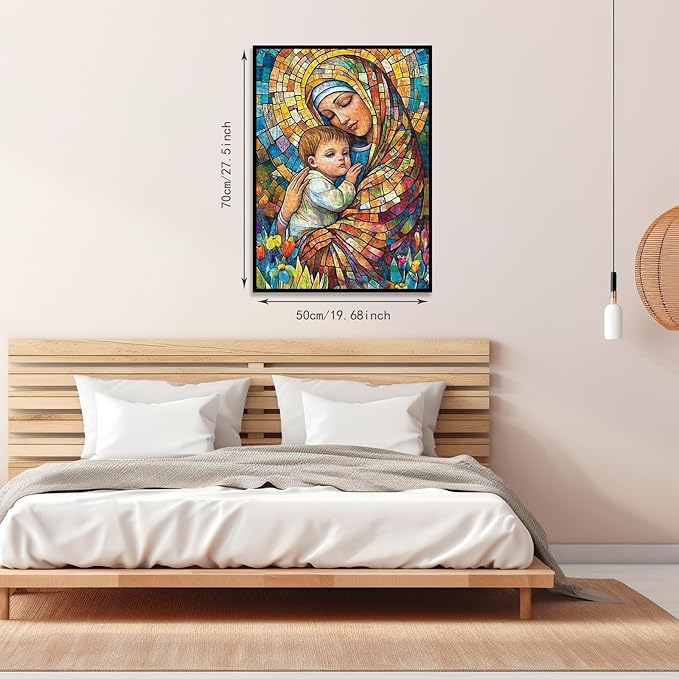 1000 Piece Adult Puzzle, Stained Glass Scene, Religious Design Jigsaw Puzzles Mosaic Art with Letter Markings, Family Impossible Challenge Puzzle, – Home Decor Gift, 50x70cm (19.7x27.56 in)