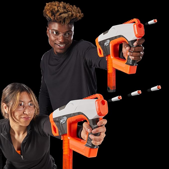 Nerf Pro Sender Half-Length Semi Automatic Dart Blaster, 150 FPS, 30 Nerf Pro Half-Length Darts, 15-Dart Magazine, Eyewear, Gifts for Teens, 14+