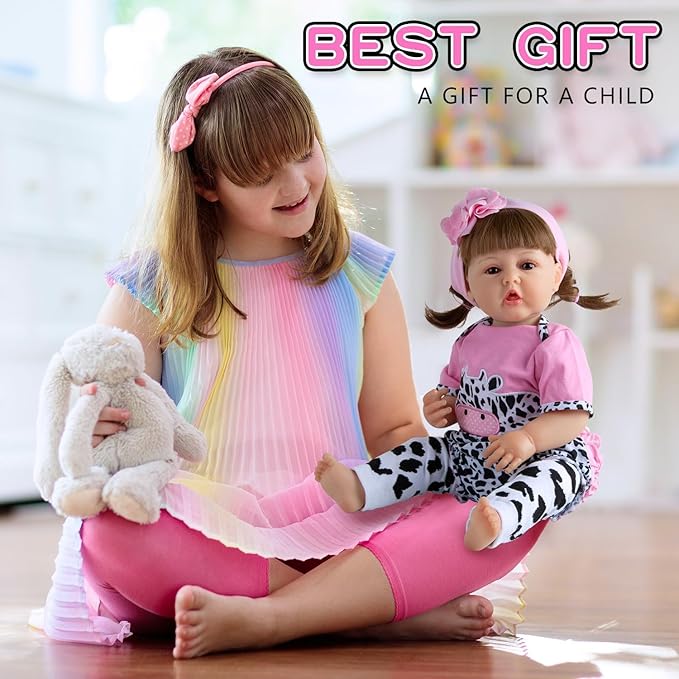 4Pcs Medylove Reborn Baby Dolls Clothes - Pink Dairy Cow Outfits for 20"-22" Reborn Dolls Neborn Baby Clothes Girl