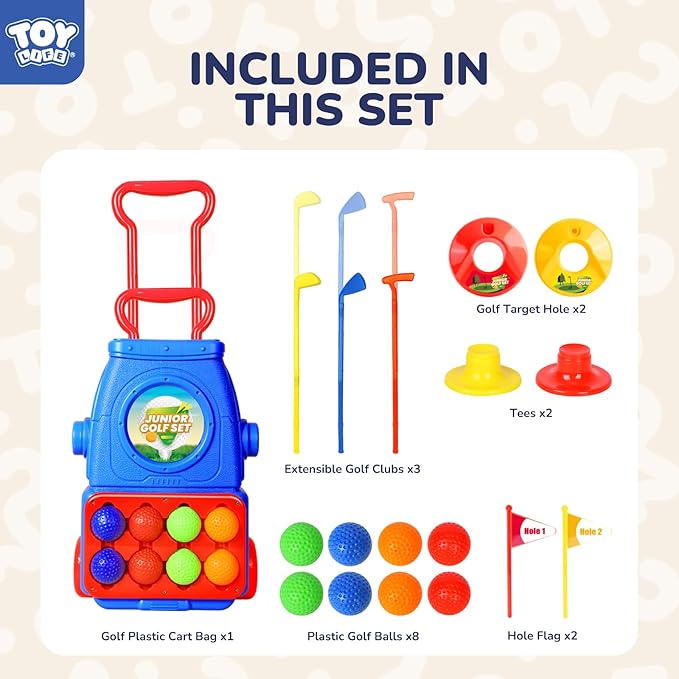 TOY Life Kids Golf Clubs 3-5 Toddler Boys Golf Set Baby & Toddler Plastic Golf Clubs 3-5 Mini Golf Set for Kids Golf Cart Toys Sport Golf Game for Boys Girls for 3 4 5 6 7 8 Years Old