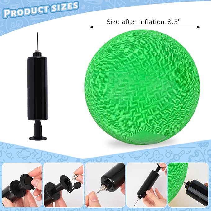 LovesTown Inflatable Playground Ball, 8.5 Inch Dodgeballs Kickballs with Air Pump, for 4 Square Ball Games, Sports Toys, Green (Pack of 2)