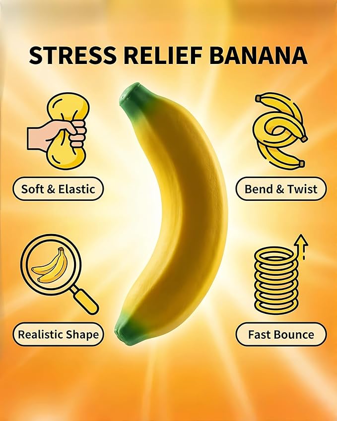 Stretchy Glue-Sand Filled Rubber Banana, Latex Soft Decompression Toy, High-Elastic Stretchable Squishy Banana Toy, Decompression Toy for Adults and Children (Bananas -2 Pack)