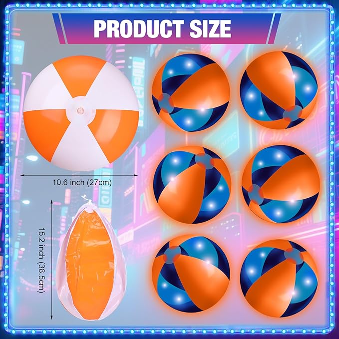 12 Pcs Light up Beach Balls 16'' Jumbo Pool LED Balls Glow in the Dark Neon Giant Inflatable for Summer Hawaiian Tropical Theme Beach Party Decor Water Accessory (Orange)